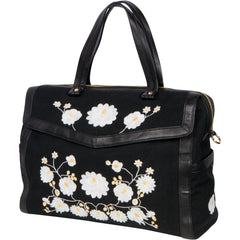 flower embroidered black diaper bag