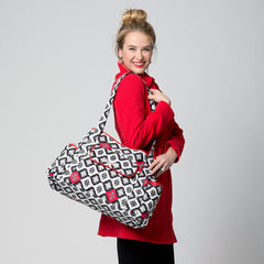 diaper bag tote red on model